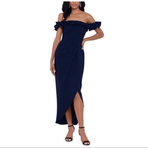 Stunning Off the Shoulder Solid Gown Dress with Side Split